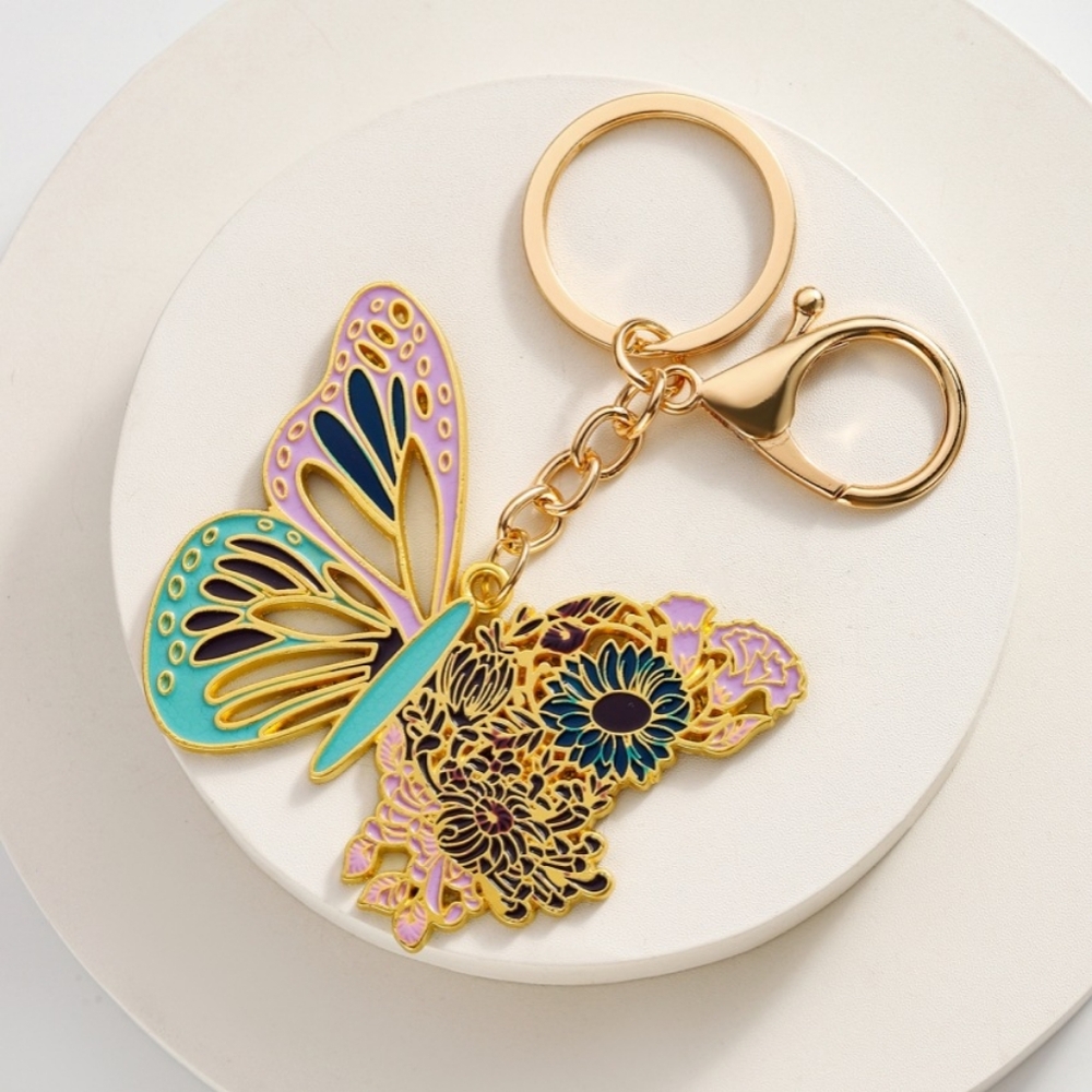 Puple and Gold Butterfly Keychain Bag Charm